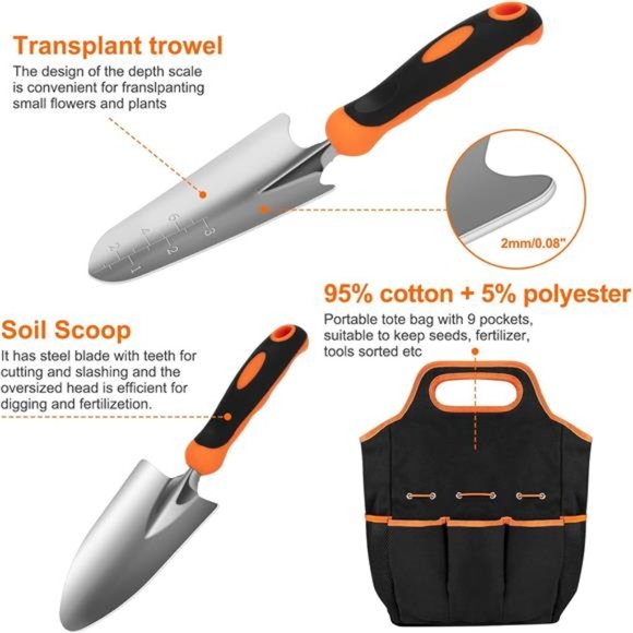 Garden Tool Set,Stainless Steel HeavyDuty Gardening ToolSet,with Non-Slip Rubber - Picture 3 of 6